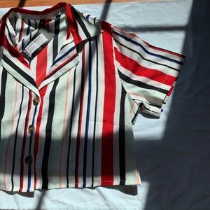 NEW W/ TAG: NASTYGAL STRIPED COLLARED CROP TOP